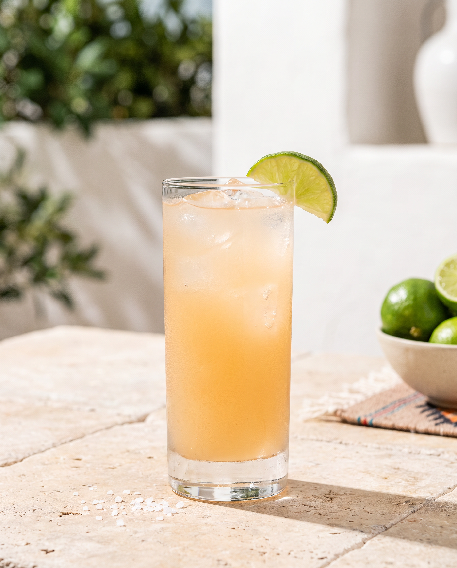Paloma in a highball glass with lime