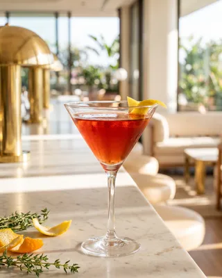 Cardinale in a martini glass with lemon