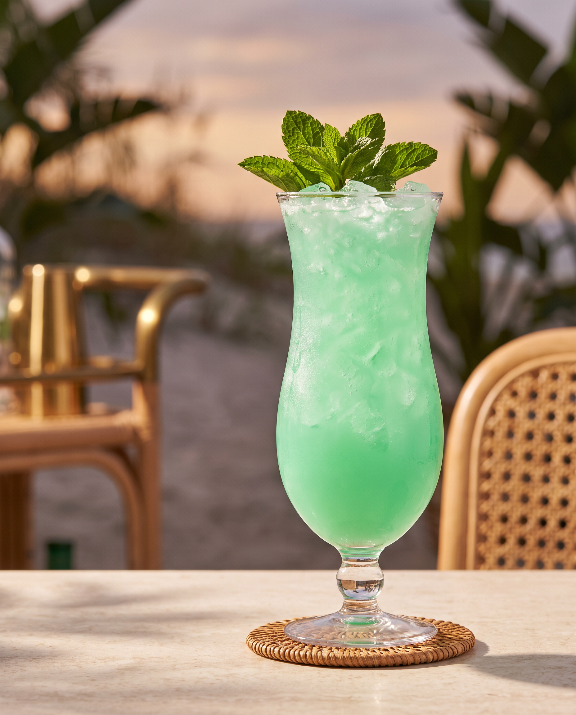 Green Swizzle in a hurricane glass with mint