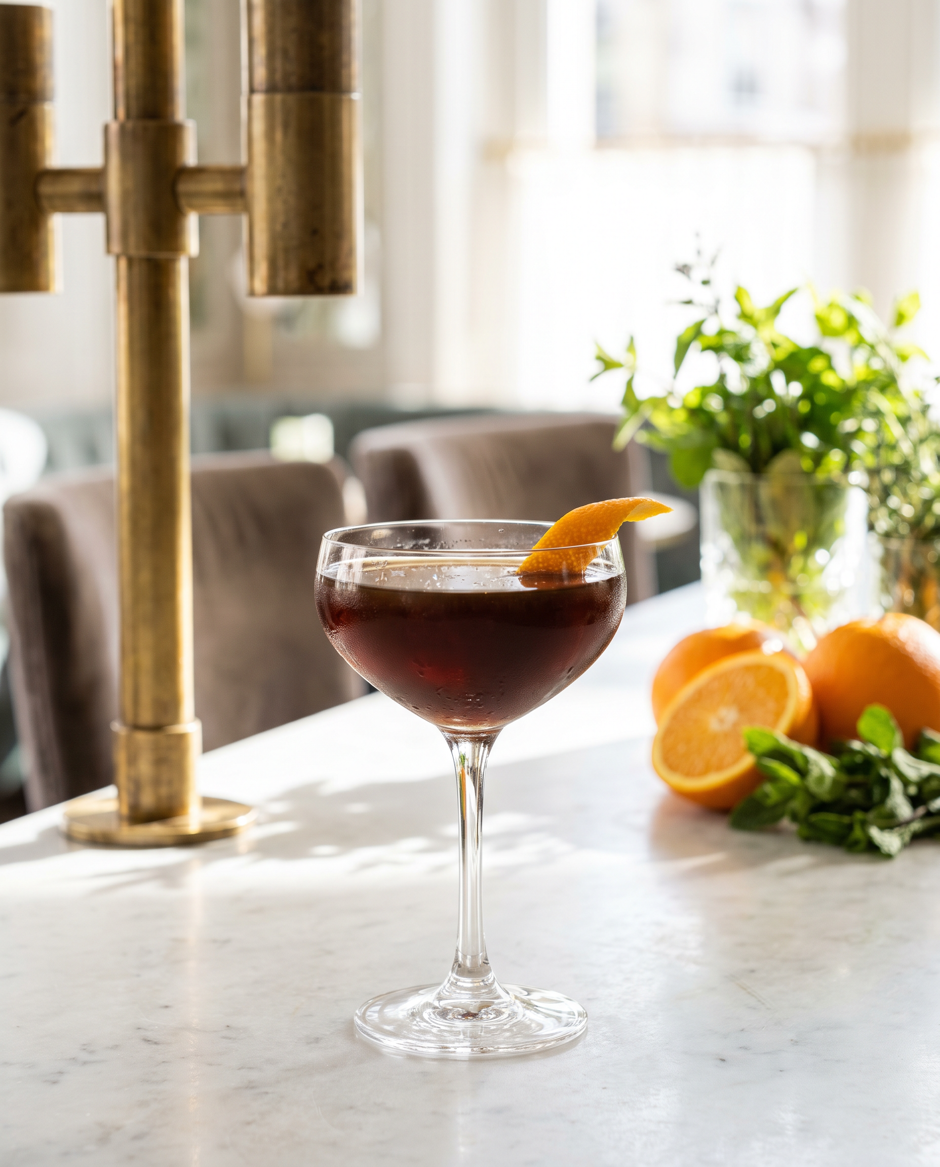Hanky Panky in a coupe with orange