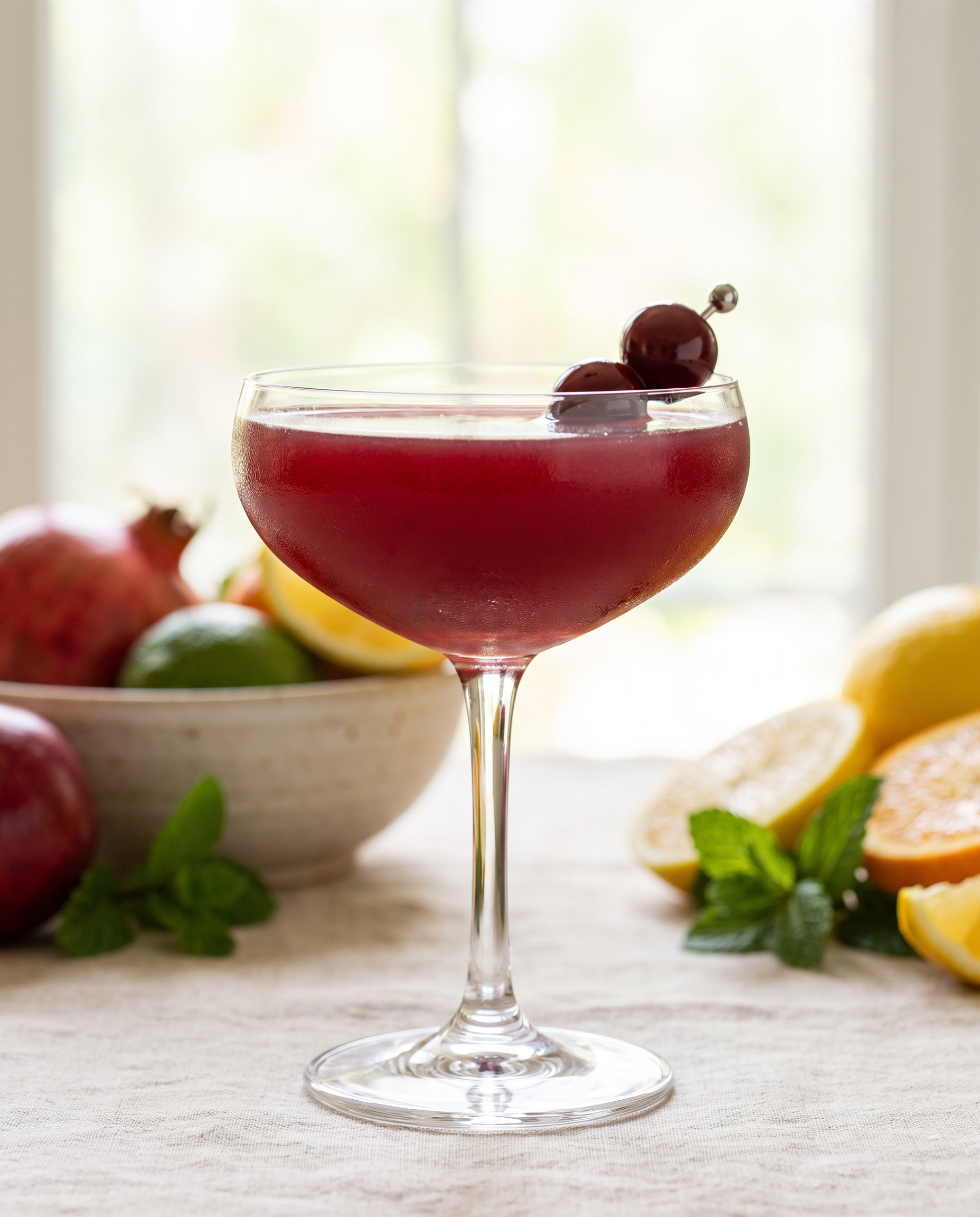Cinderella in a coupe with a cocktail cherry
