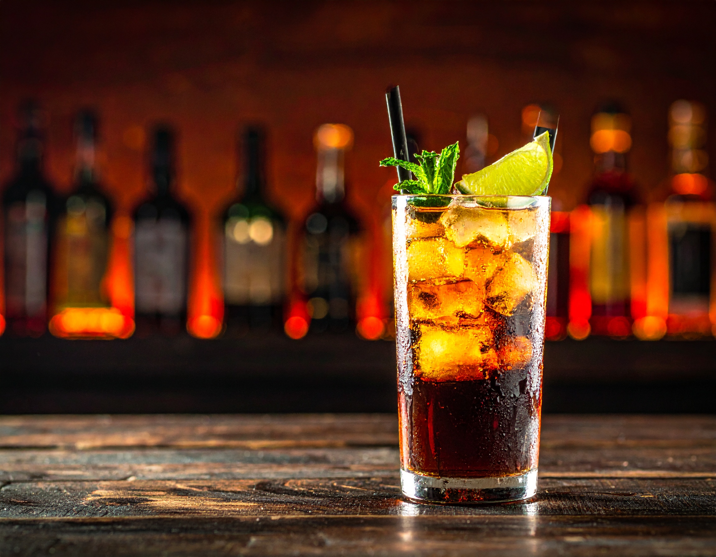 Fernet con Cola in a highball glass