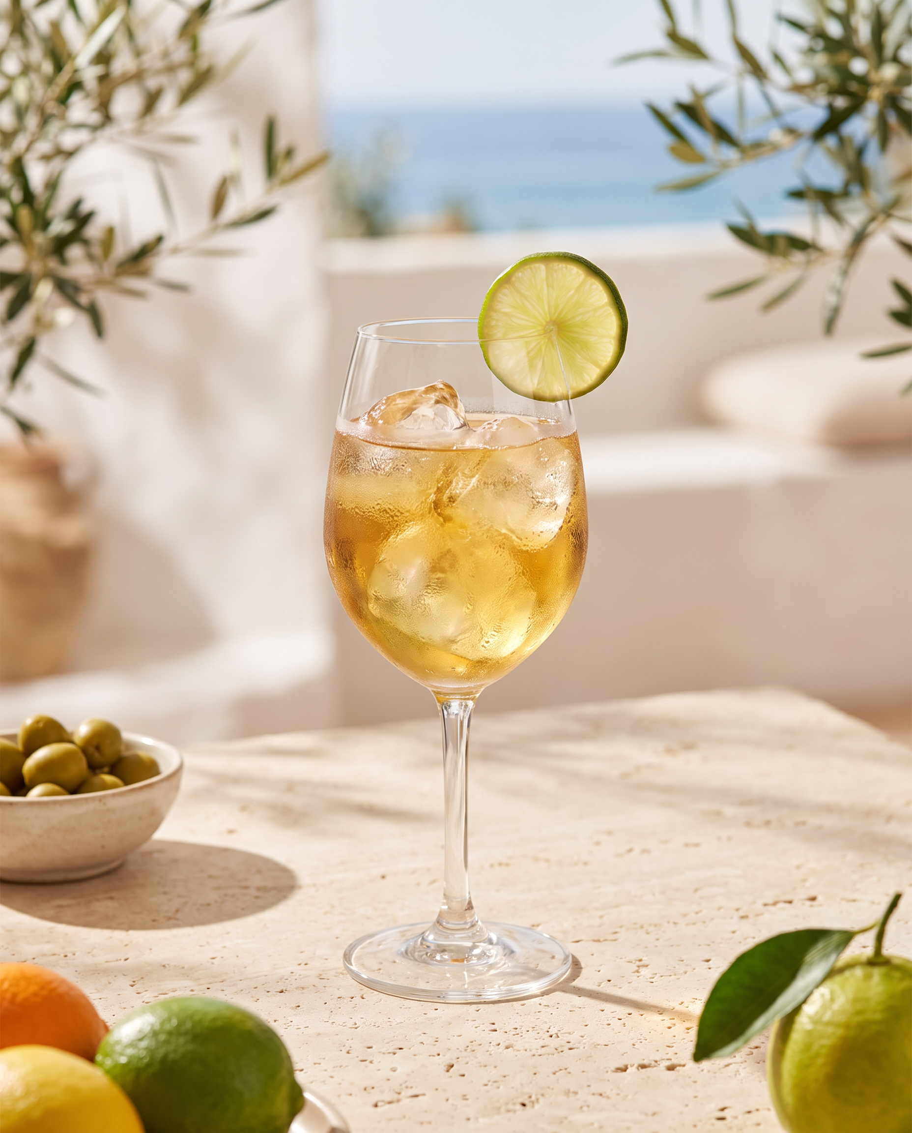 Ginger 43 in a wine glass with lime