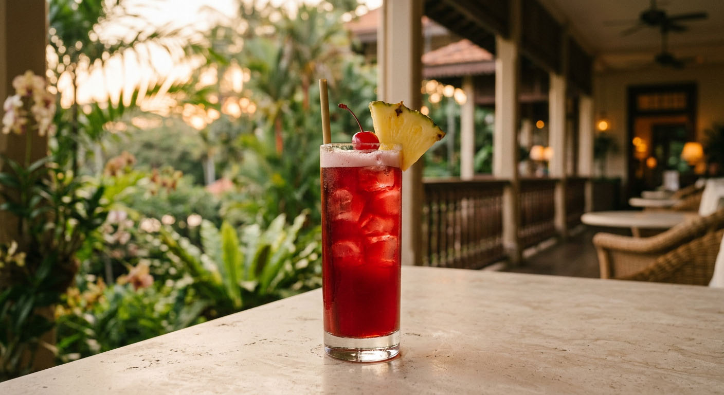 Singapore Sling in a sling glass