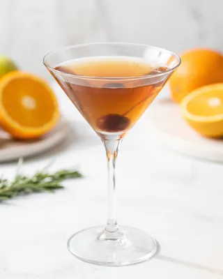 Rob Roy in a martini glass with a cocktail cherry