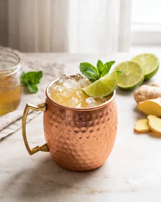 Non-alcoholic Moscow Mule in a copper mug with lime