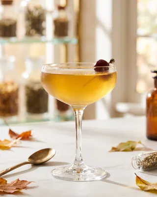 Widow's Kiss in a coupe with a cocktail cherry