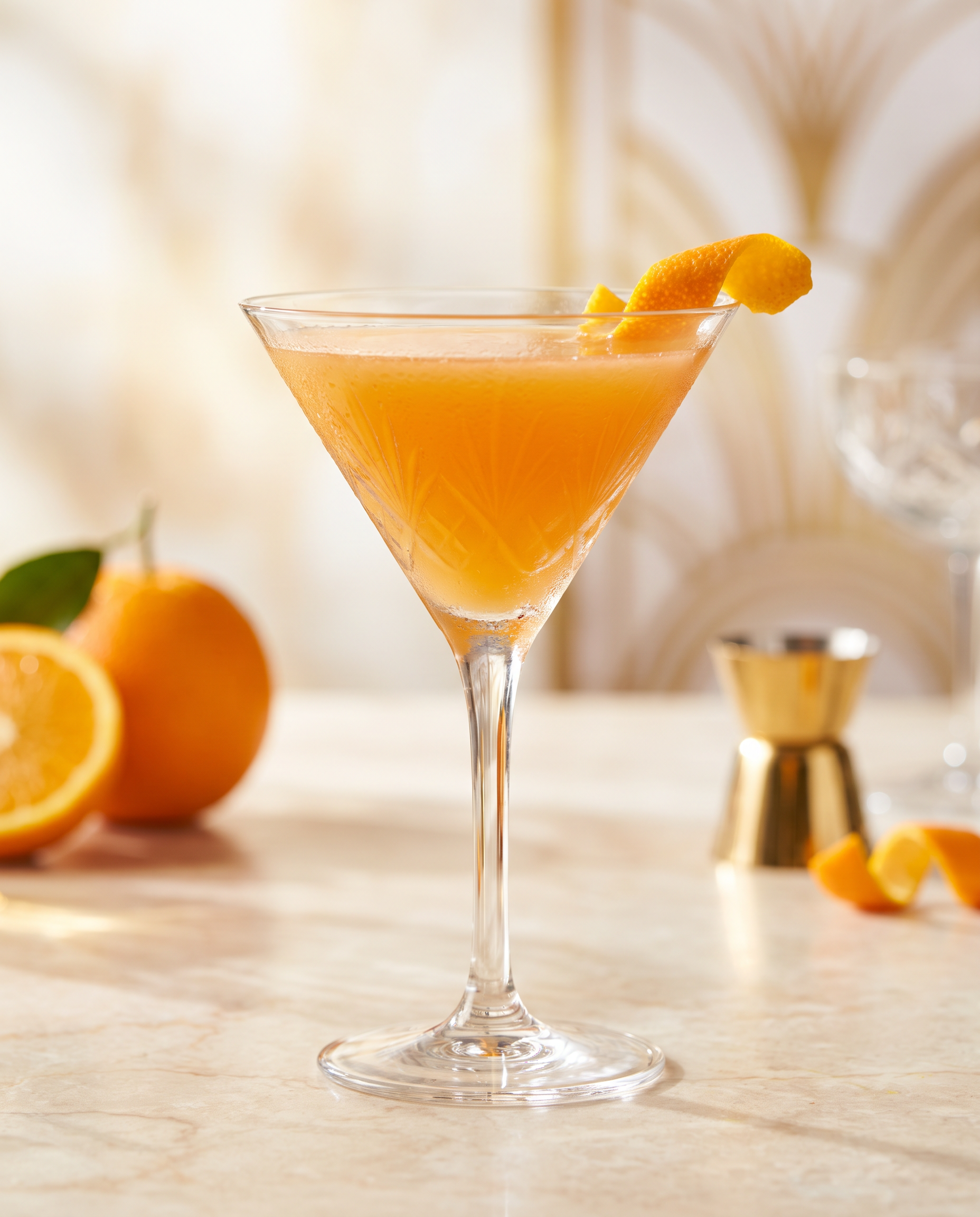 Paradise Cocktail in a martini glass with orange