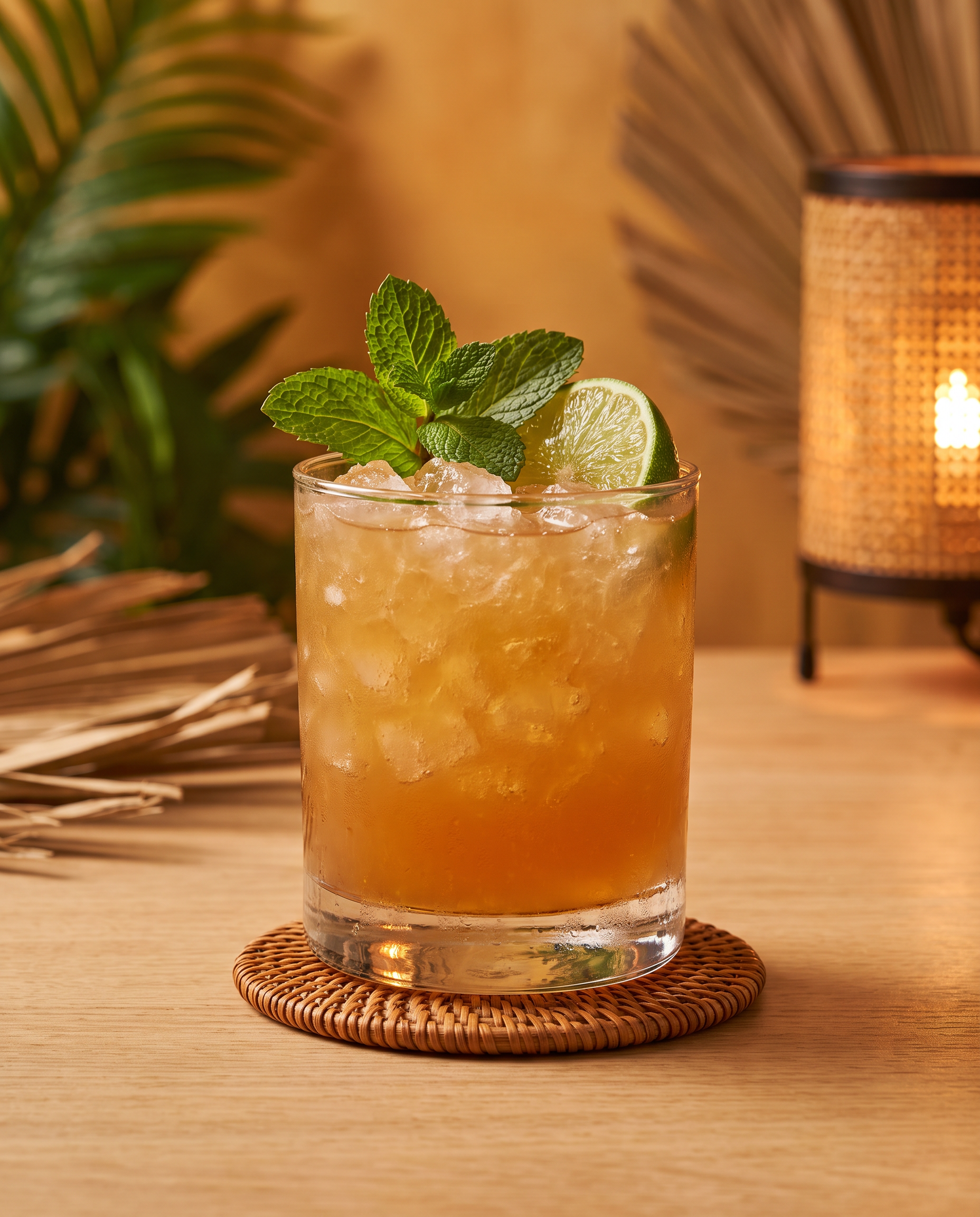 Tia Mia in a double old fashioned glass with mint and lime