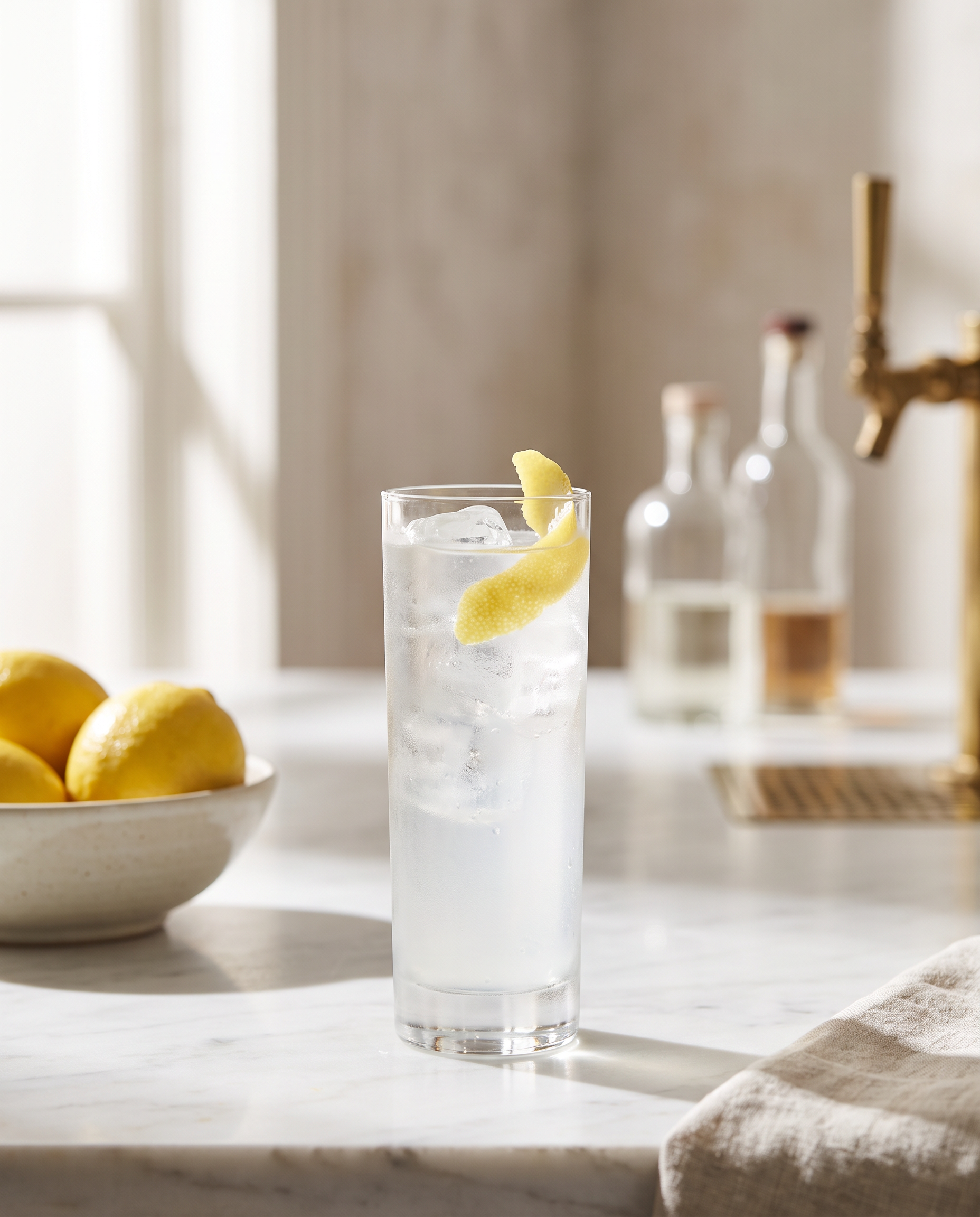 Gin Fizz in a Collins glass with lemon