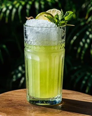 Chartreuse Swizzle in a highball glass