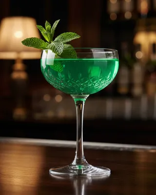 Emerald Isle cocktail in a coupe on a bar