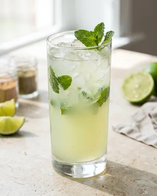 Non-alcoholic Mojito in a highball glass with mint