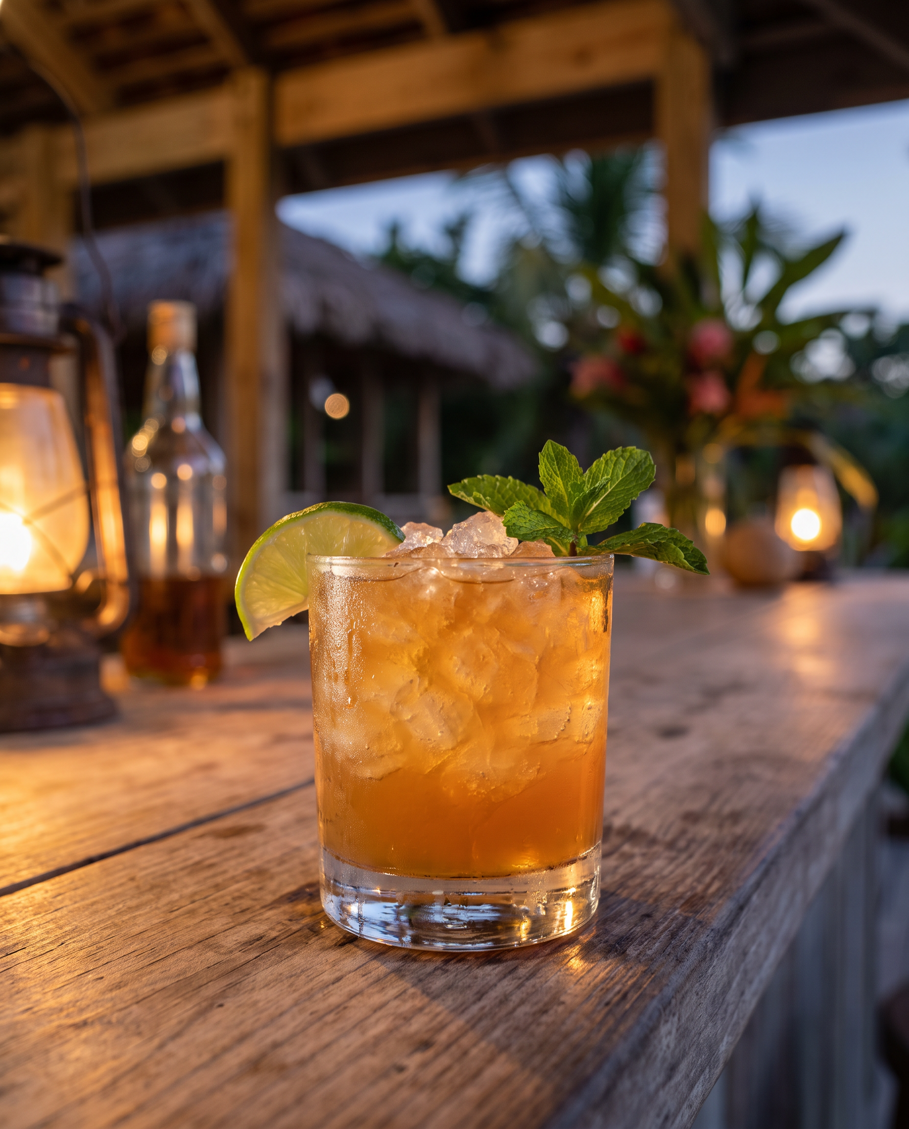 Corn & Oil in a double old fashioned glass with lime