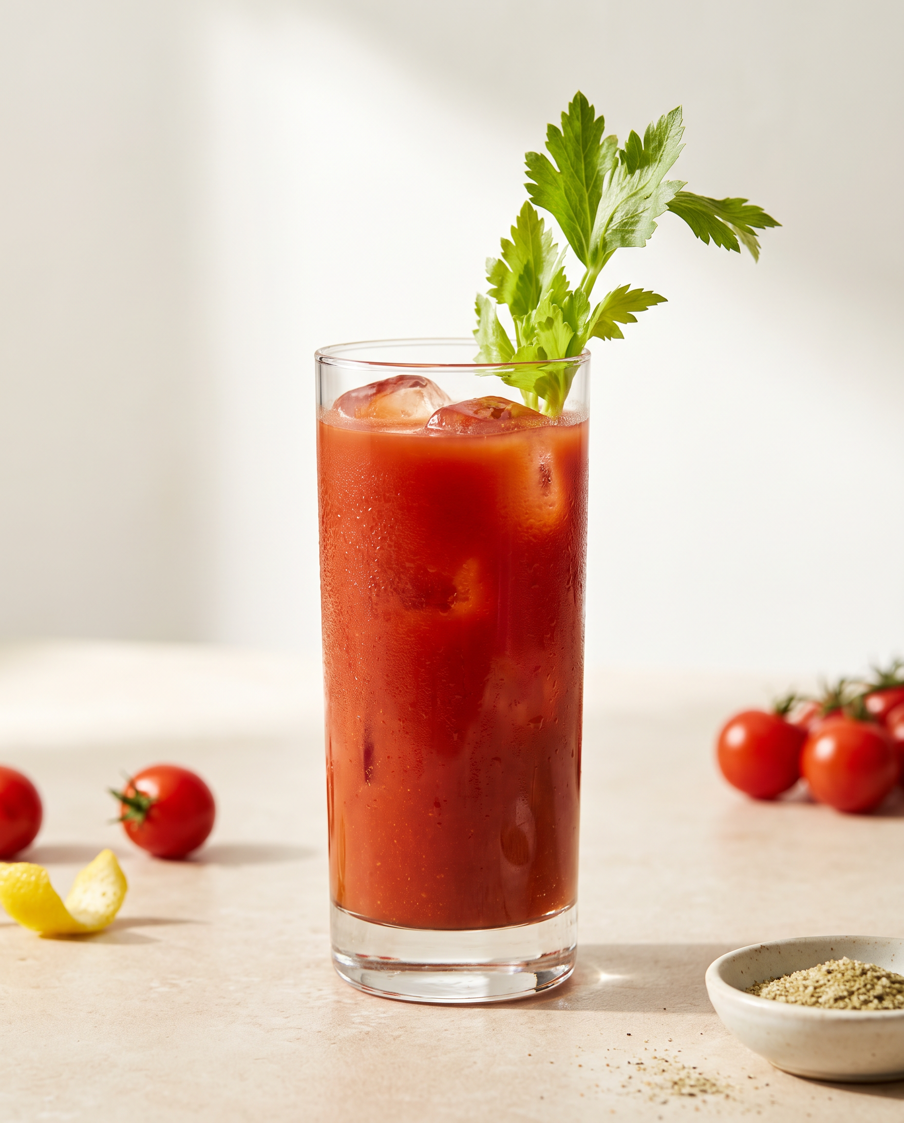 Virgin Mary in a highball glass with a celery stick