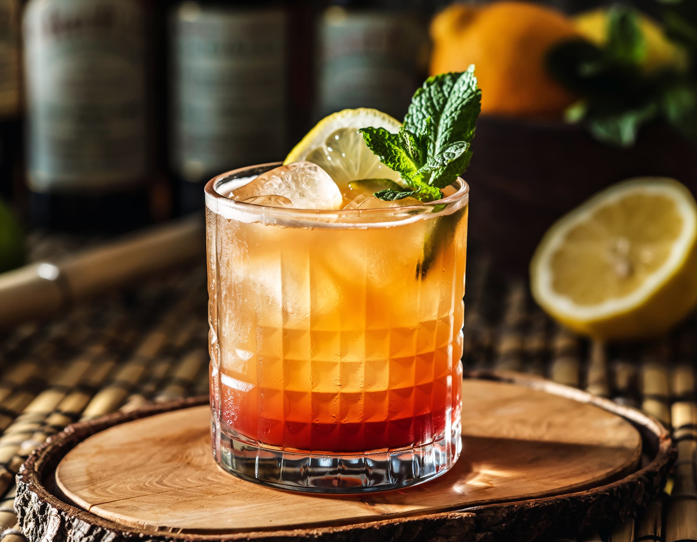 Bitter Mai Tai cocktail in a rocks glass