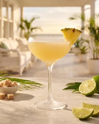 Pineapple Daiquiri in a Daiquiri glass with pineapple