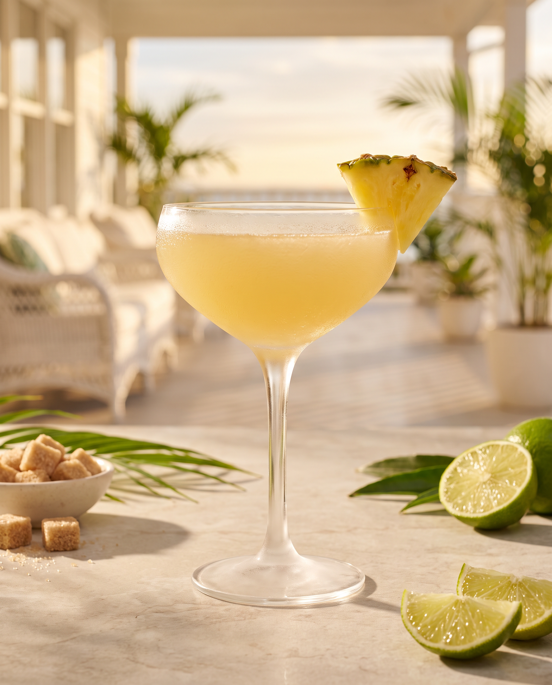 Pineapple Daiquiri in a Daiquiri glass with pineapple