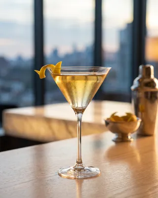 Dry Martini in a martini glass with lemon