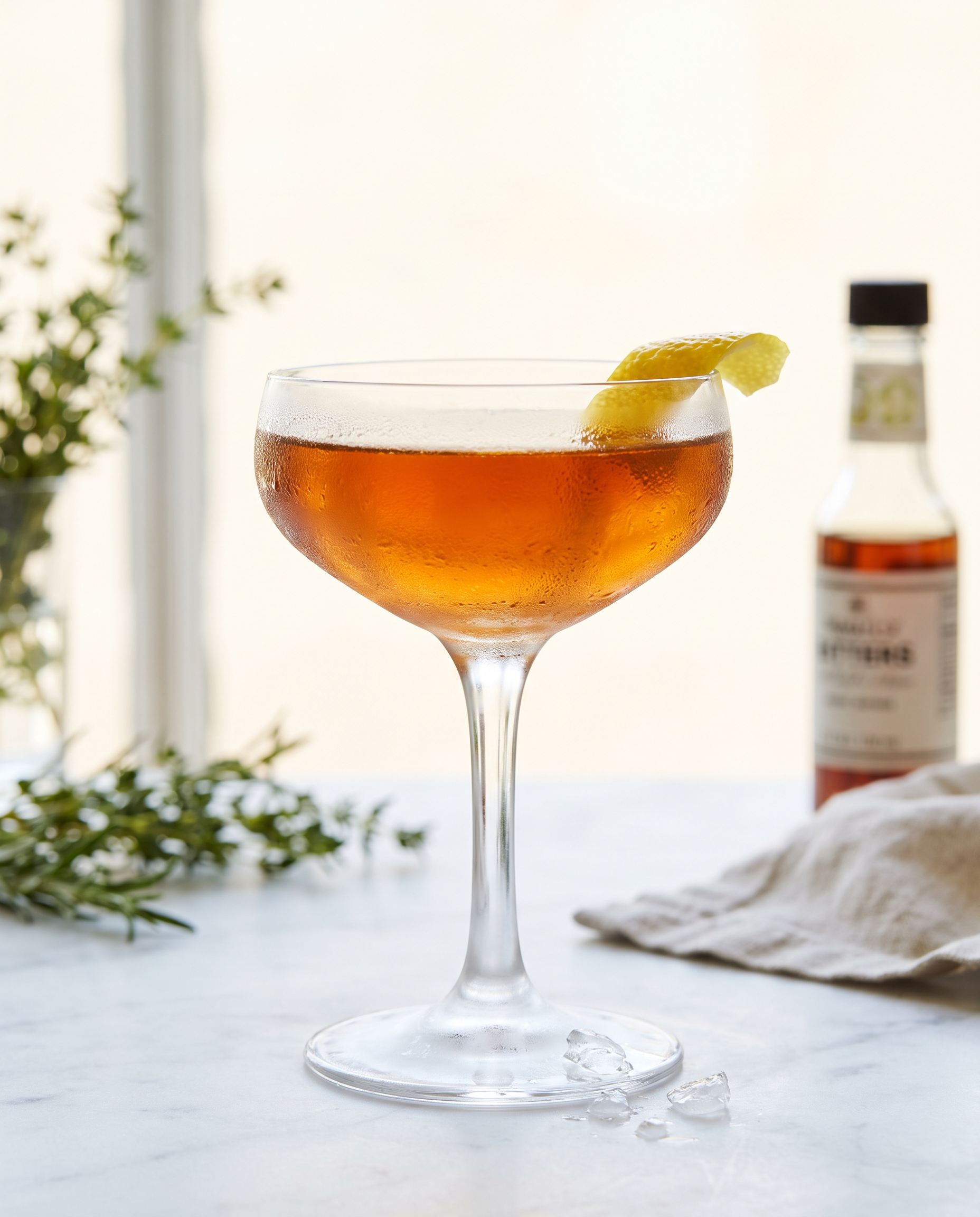 Harvard Cocktail in a coupe with lemon