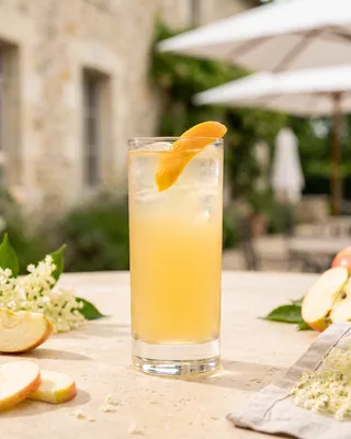 Normandy Cocktail in a Collins glass with orange