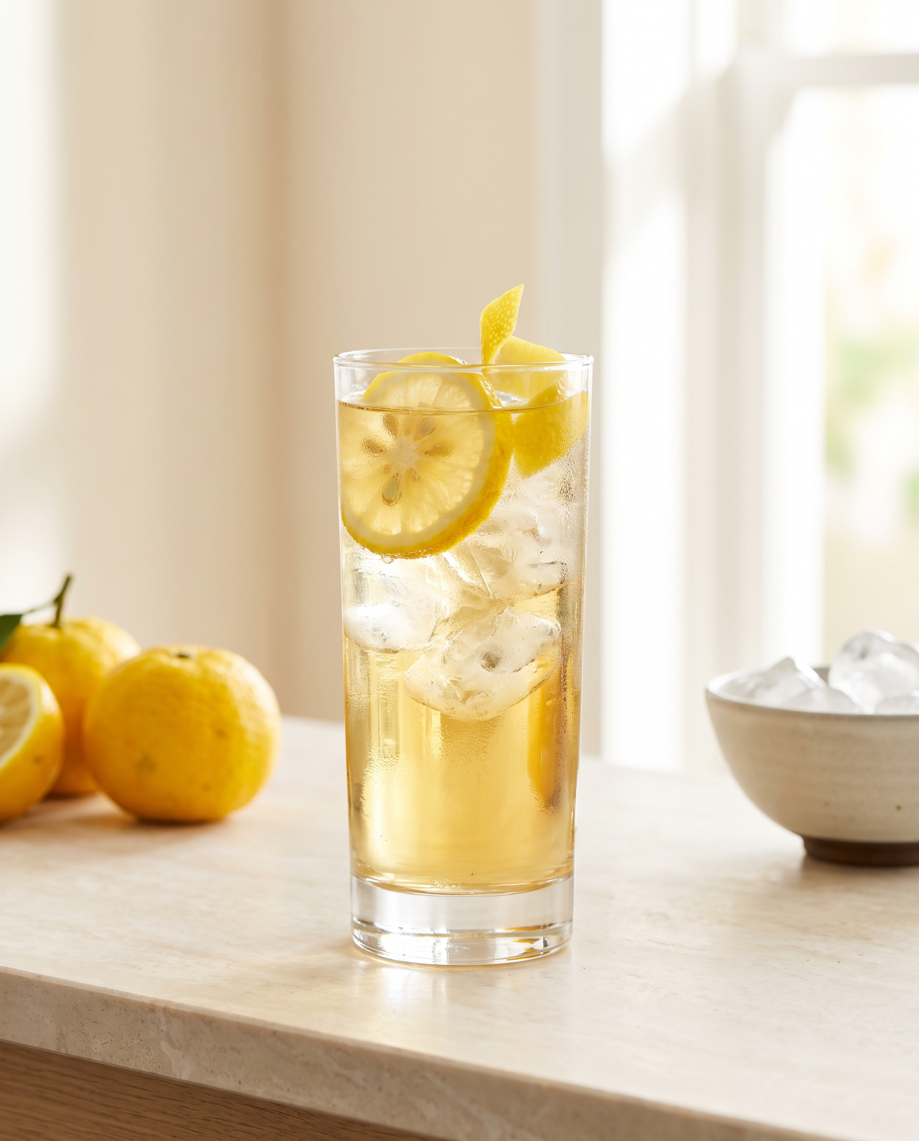 Japanese Highball in a highball glass with lemon