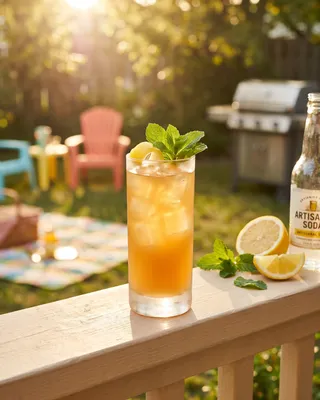 Lynchburg Lemonade in a highball glass with lemon and mint