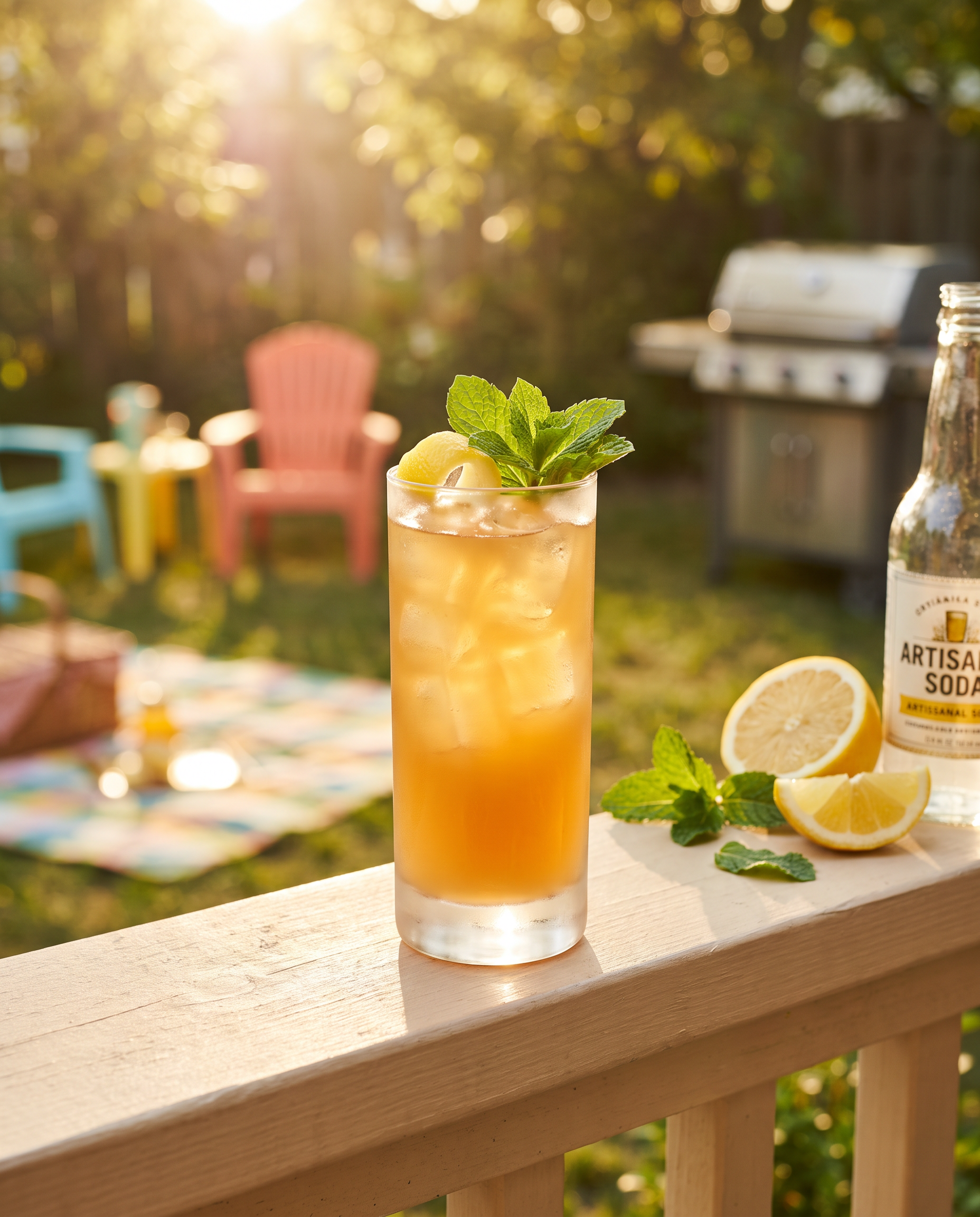 Lynchburg Lemonade in a highball glass with lemon and mint